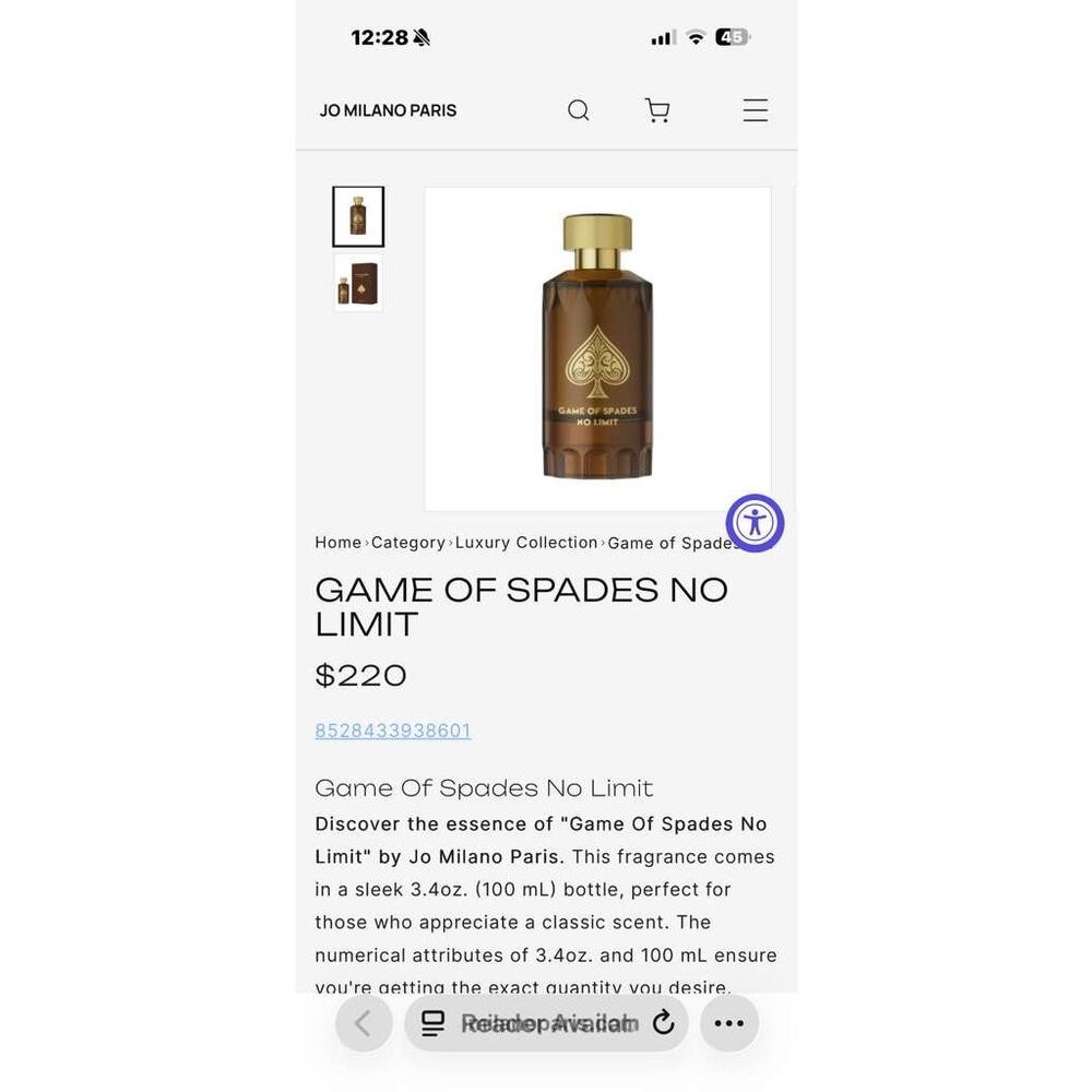 Game of Spades No Limit Parfum by Jo Milano Paris 100ml 3.4 Oz - Picture 3 of 3